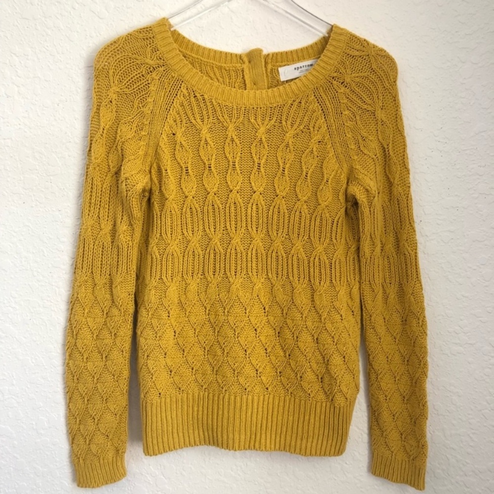 Anthro Sparrow Mustard Cable Knit Pullover Sweater - Picture 2 of 7